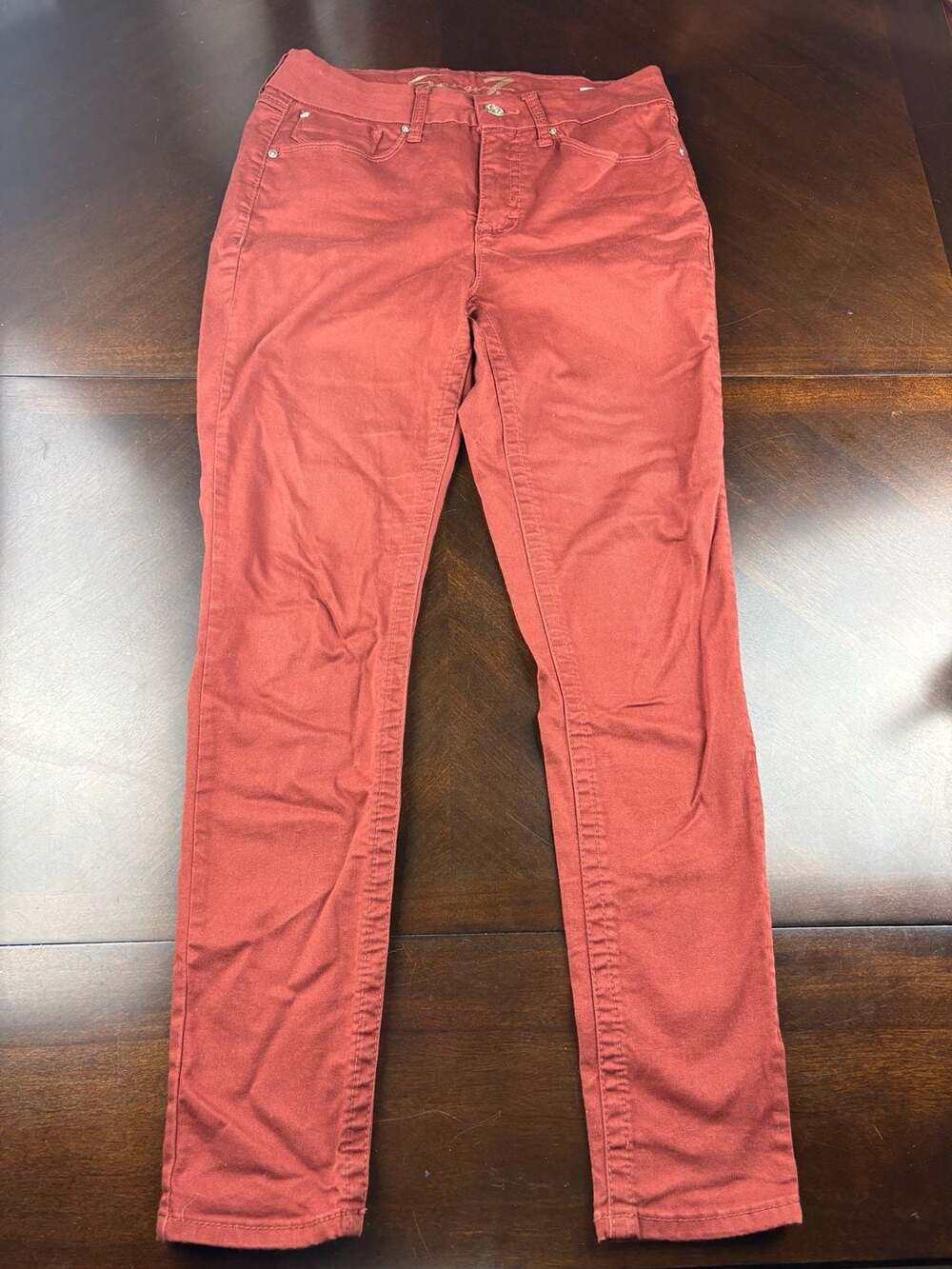 Seven7 Women’s Size 8 Tummyless High Rise Skinny Jeans Rust Red Stretch Denim